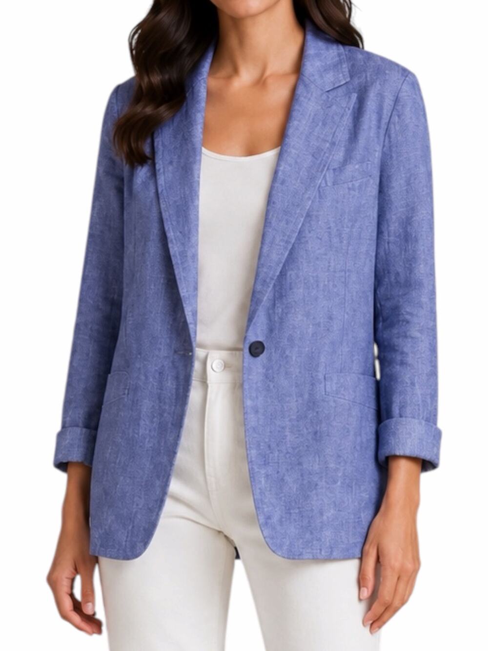 Talbots Casual Linen Blazer Jacket One Button Blue Size 24W